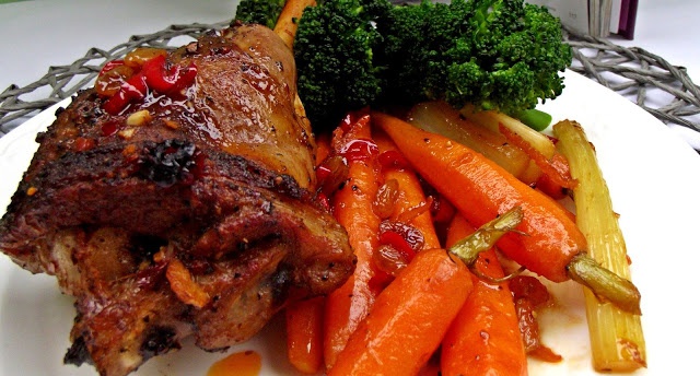 Pulpa de miel la cuptor, cu legume caramelizate