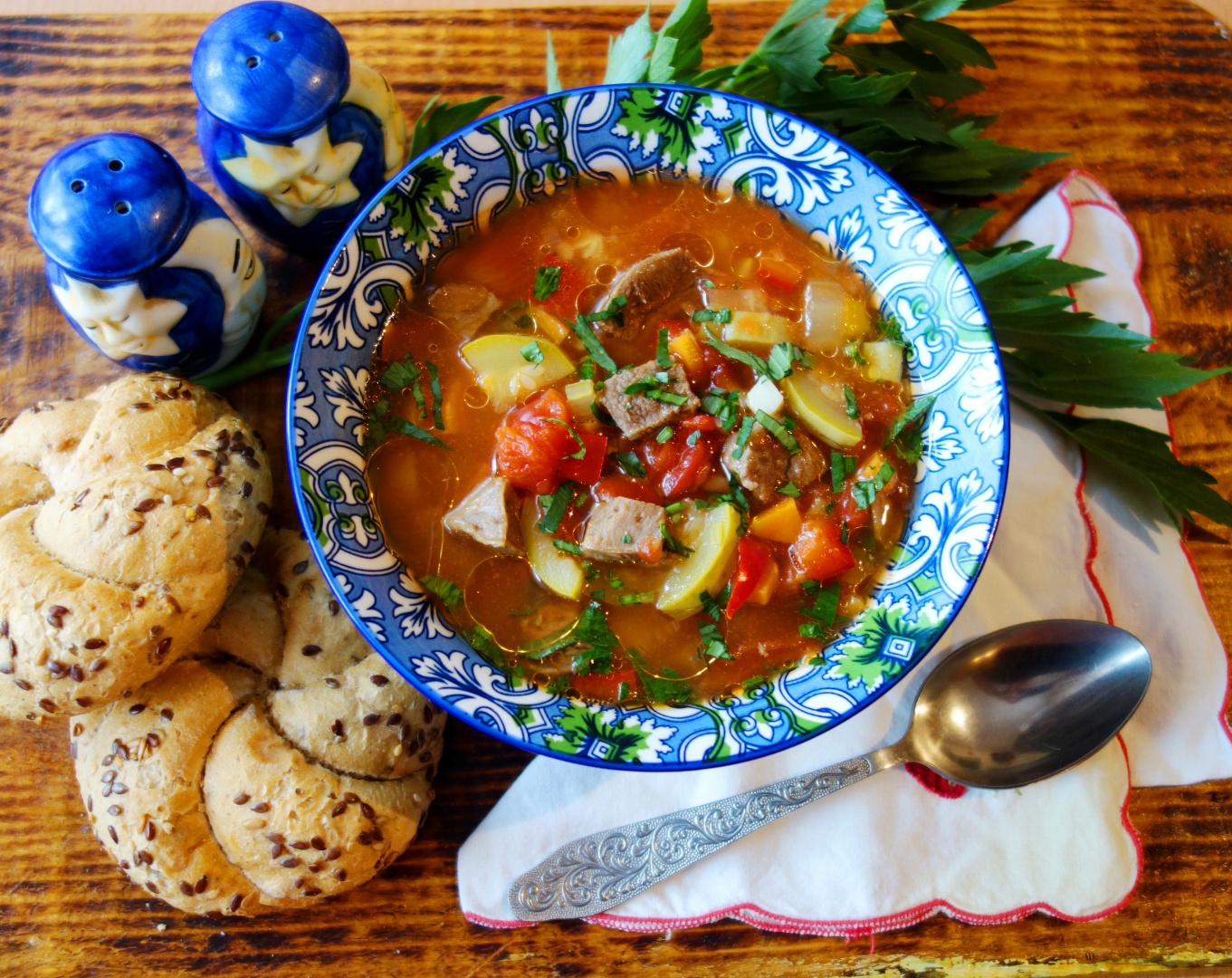 Ciorba de vara cu dovlecei si piept de rata