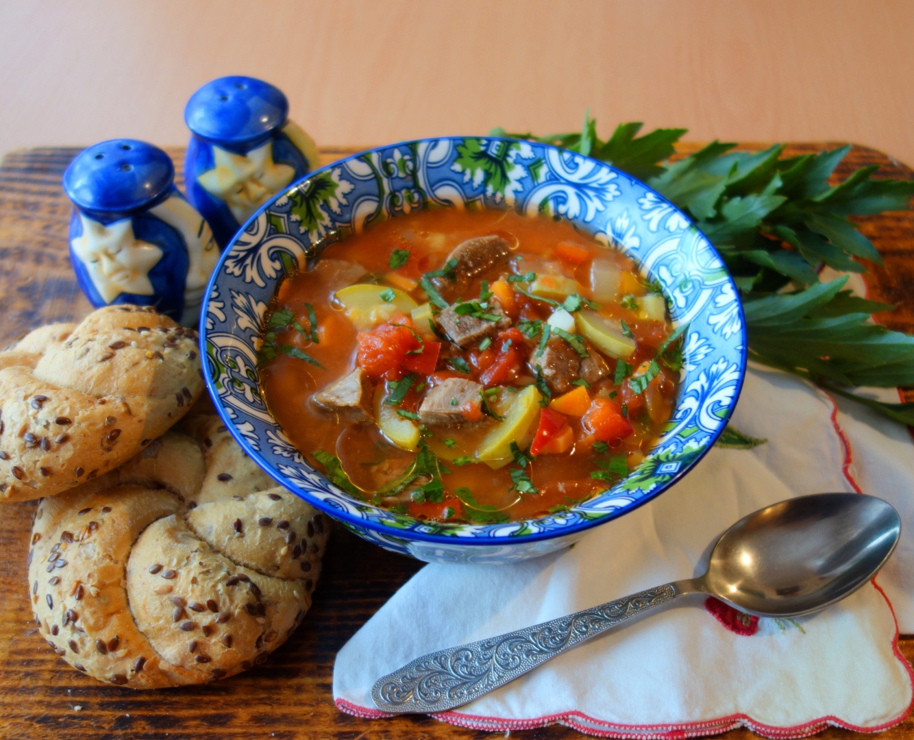 Ciorba de vara cu dovlecei si piept de rata