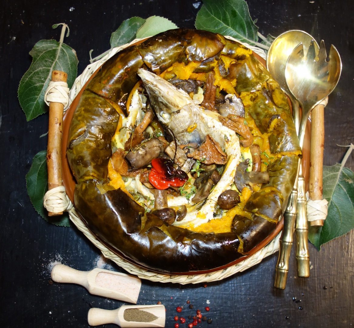 Dovleac umplut cu stiuca si ciuperci