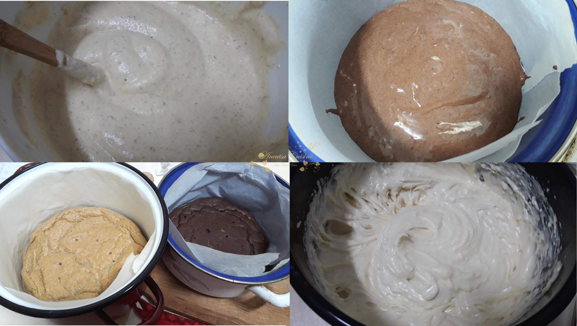 Tort duo, cu nuci, cacao si crema de lamaie