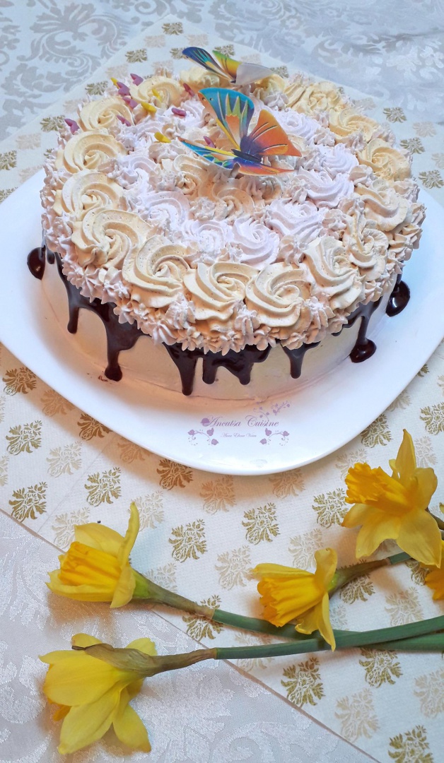 Tort duo, cu nuci, cacao si crema de lamaie