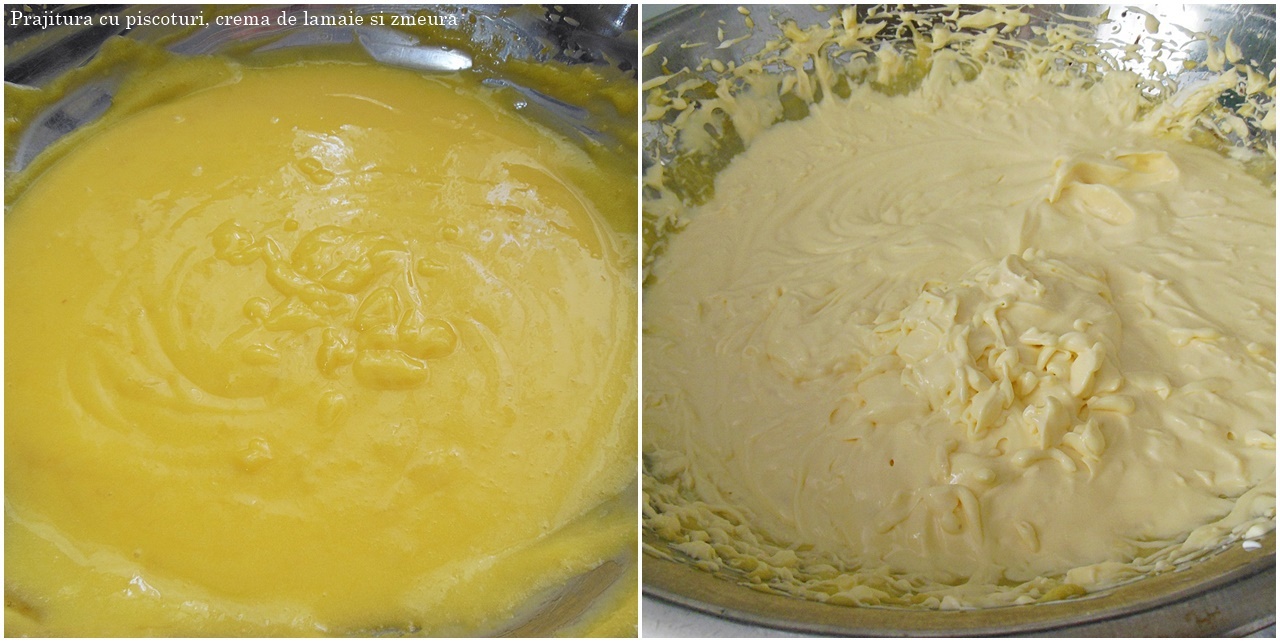 Prajitura cu piscoturi, crema de lamaie si zmeura