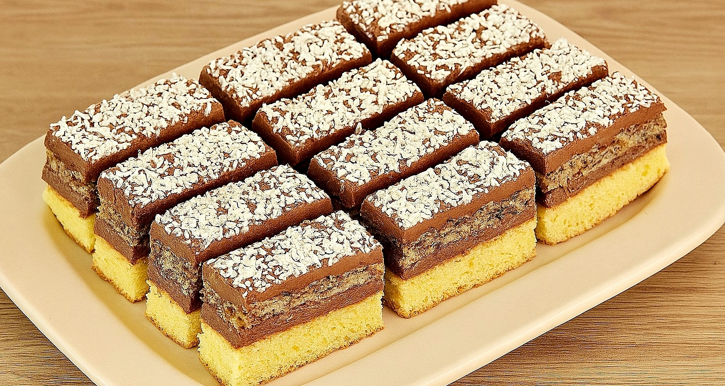 Prajitura Regina Maria – desert cu blat pufos, bezea cu nuca si crema fina de cacao cu unt