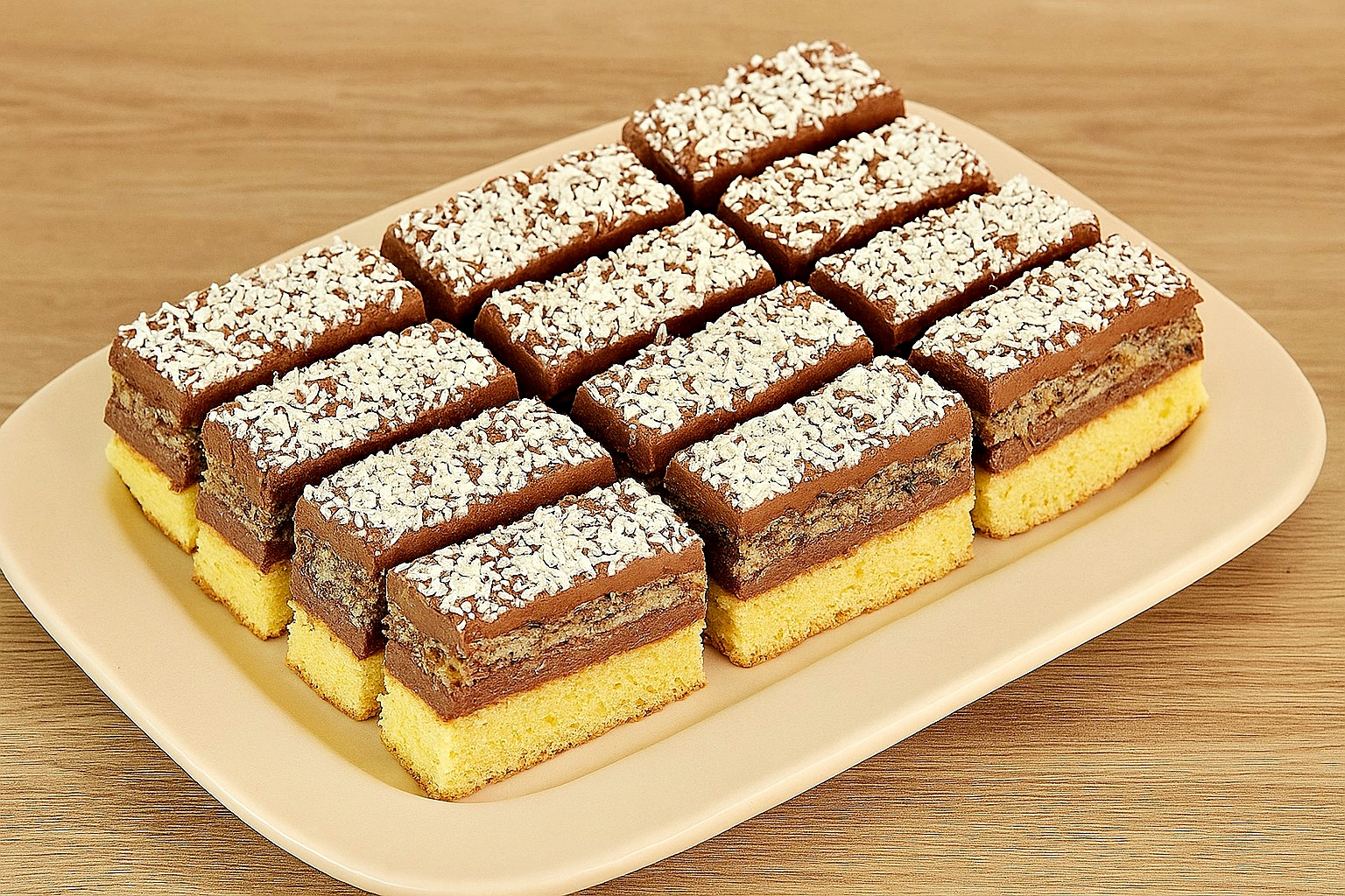 Prajitura Regina Maria – desert cu blat pufos, bezea cu nuca si crema fina de cacao cu unt