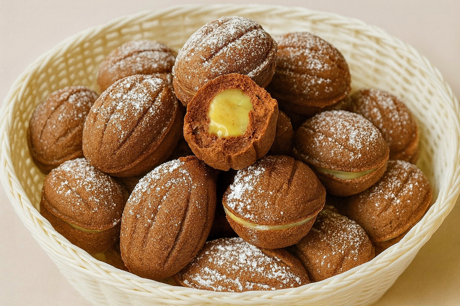 Reteta de nuci cu cacao si crema de vanilie - fragede, delicioase si aromate