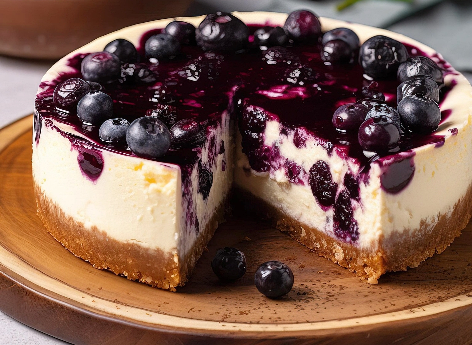 Cheesecake fara coacere cu afine. Reteta unui desert fin, cremos si delicios