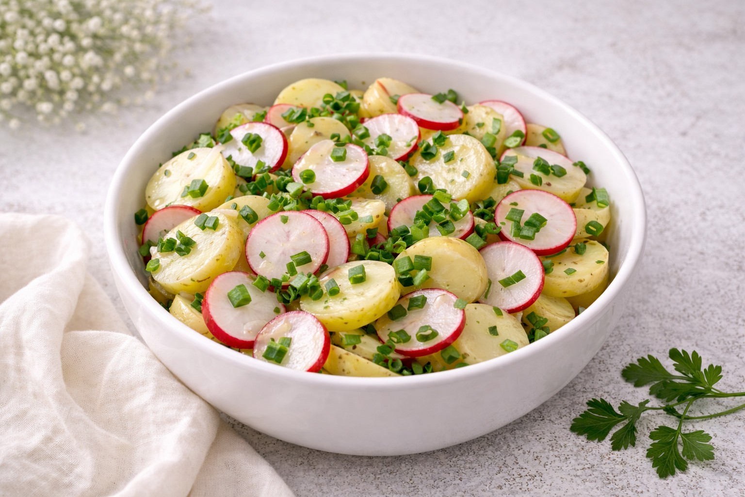 Salata de cartofi noi cu ridichi si ceapa verde - reteta gustoasa, simpla si rapida