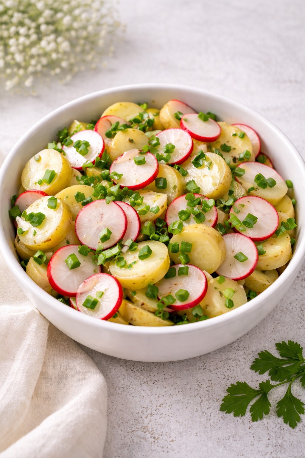 Salata de cartofi noi cu ridichi si ceapa verde - reteta gustoasa, simpla si rapida