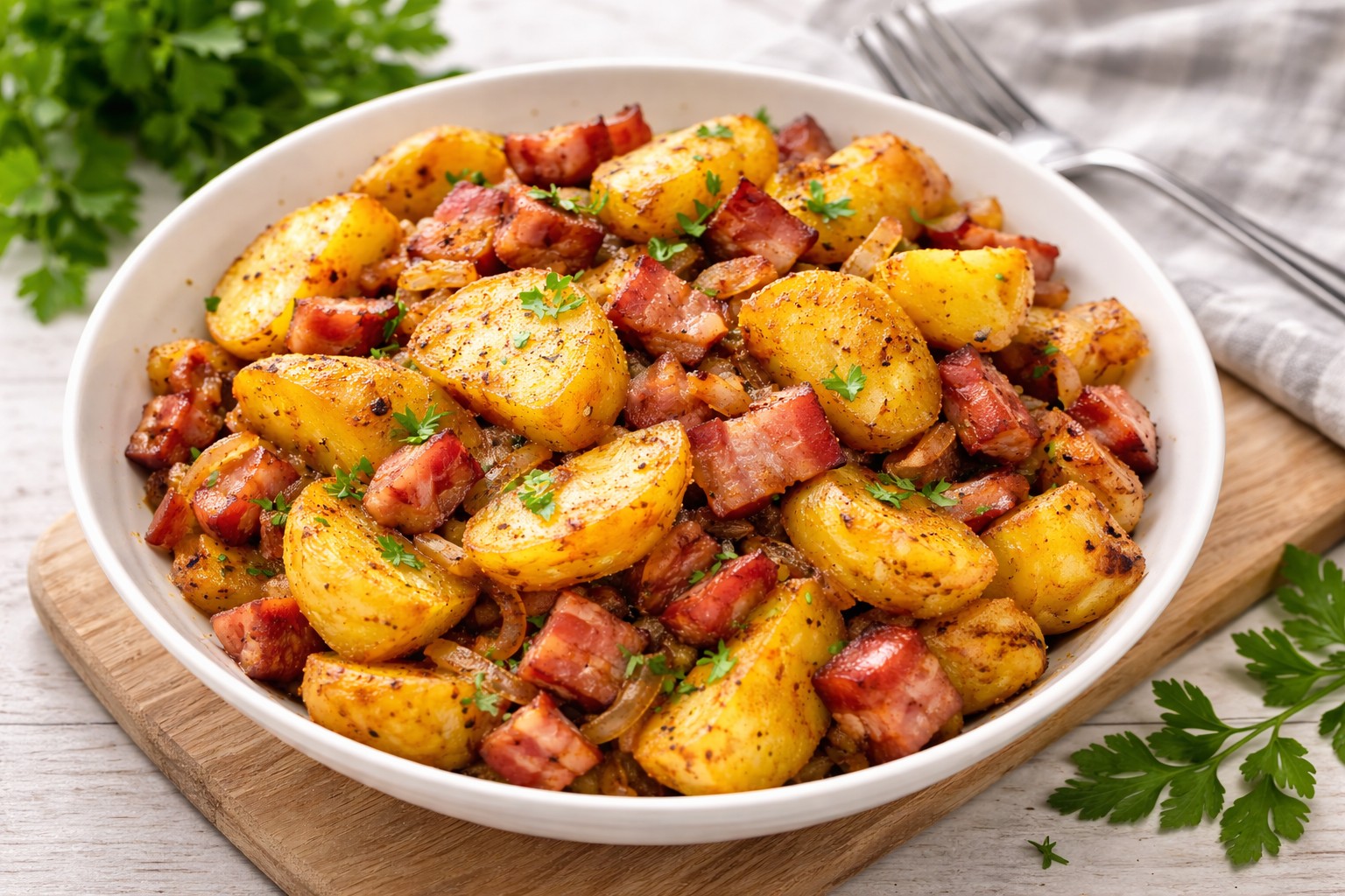 Cartofi taranesti cu ceapa si afumatura - reteta simpla si gustoasa