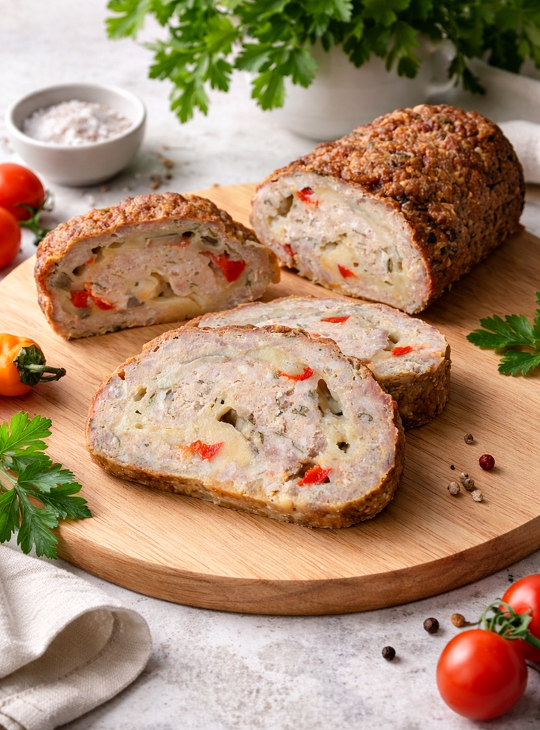 Rulada din carne tocata cu ciuperci si cascaval la cuptor - reteta usoara