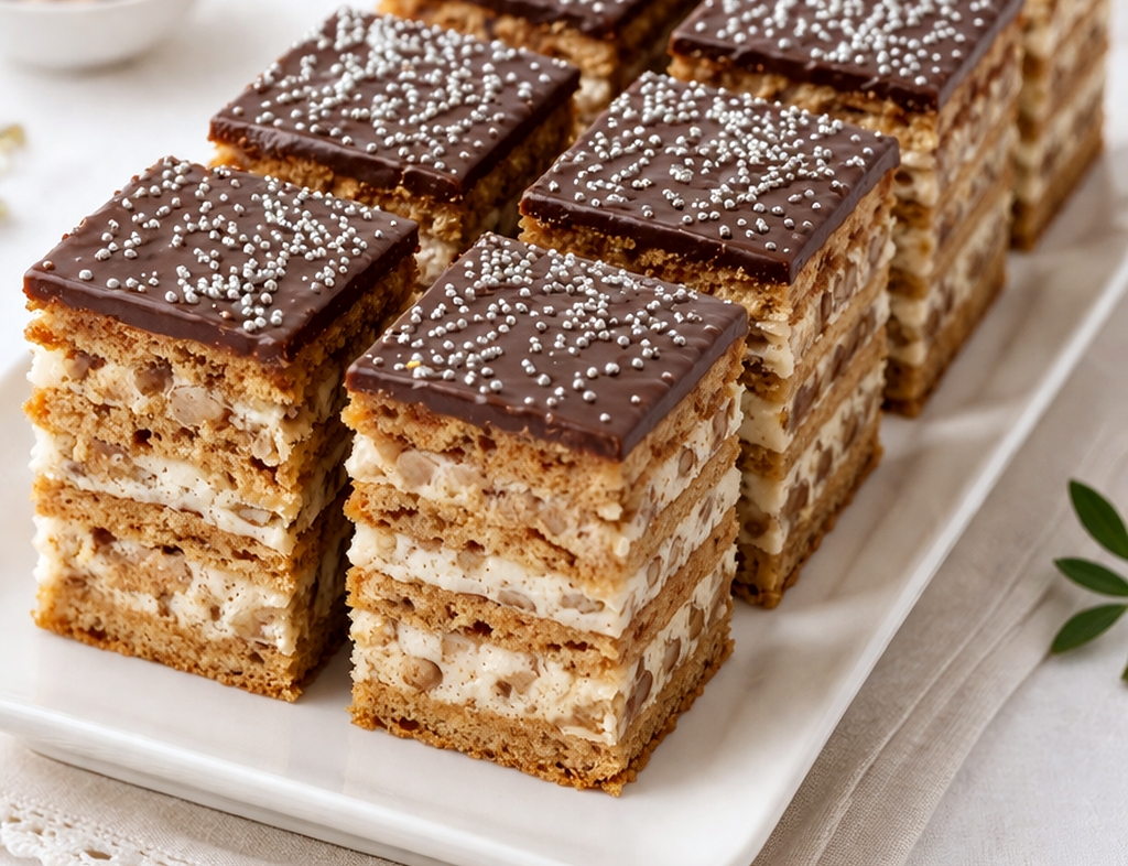 Prajitura cu foi cu miere si crema de smantana cu nuci - reteta pas cu pas