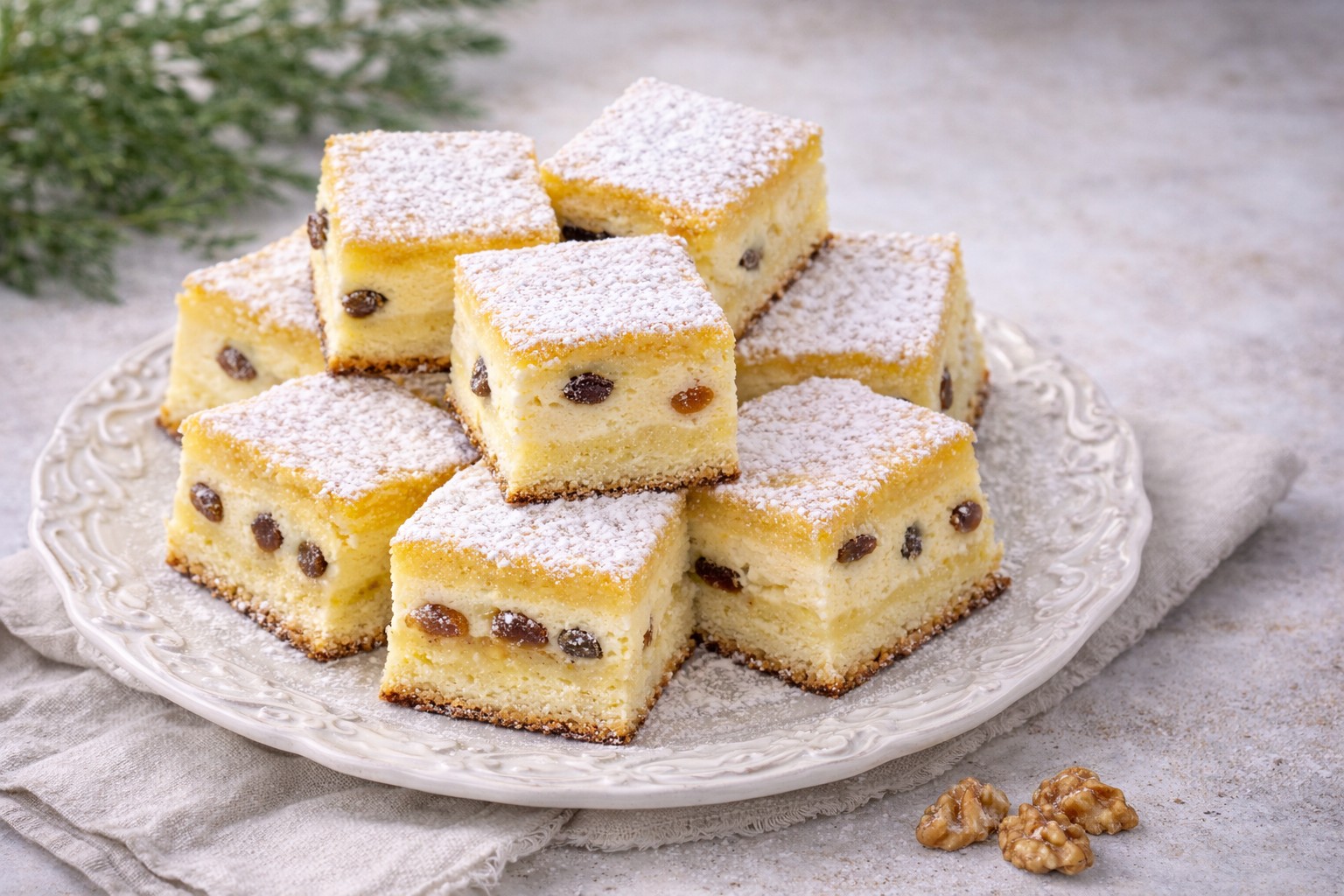 Prajitura turnata cu branza dulce si stafide - reteta simpla si usor de facut