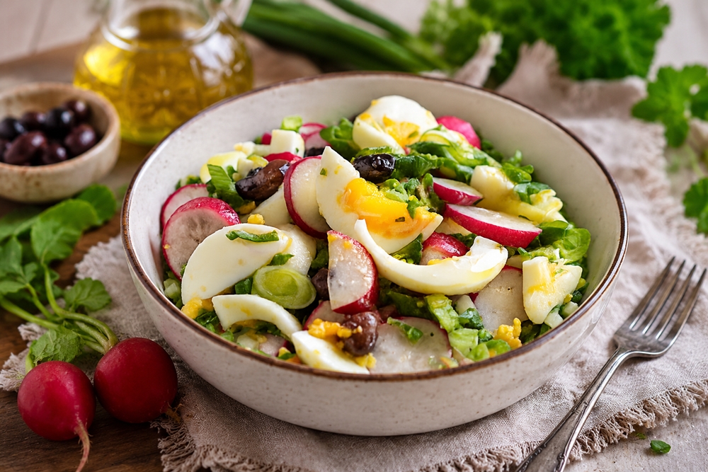 Salata de oua cu ridichi si ceapa verde - reteta rapida, gustoasa si satioasa