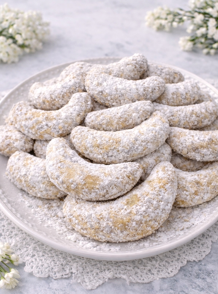 Cornulete fragede cu nuca si vanilie - reteta clasica cu unt, simpla si delicioasa
