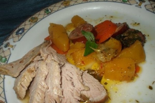 Coq au vin cu curcan, dovleac si gutui