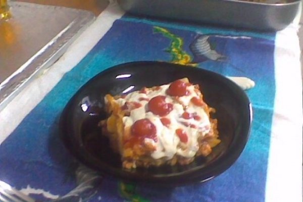 Lasagna cu carne tocata din piept de pui.