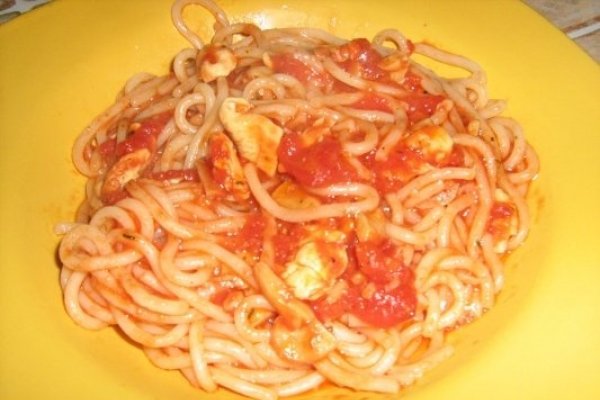 Spaghete cu pui si ciuperci