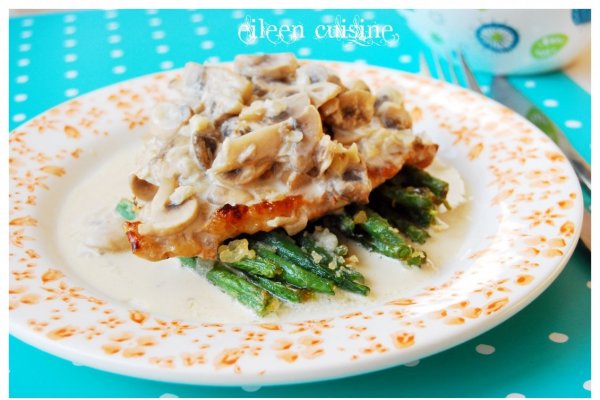 Friptura de porc cu sos de ciuperci si fasole verde tempura