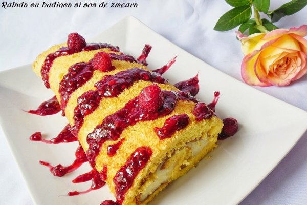 Rulada cu budinca si sos de zmeura