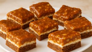 Prajitura cu nuci si crema de caramel – desert de casa fin, cu ciocolata alba si nuca crocanta