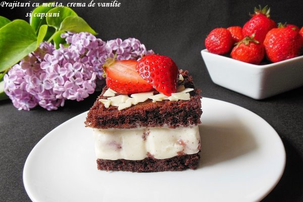 Prajituri cu menta, crema de vanilie si capsuni