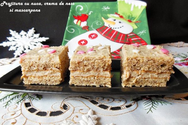 Prajitura cu nuca, crema de ness si mascarpone