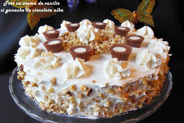 Tort cu crema de vanilie si ganache de ciocolata alba
