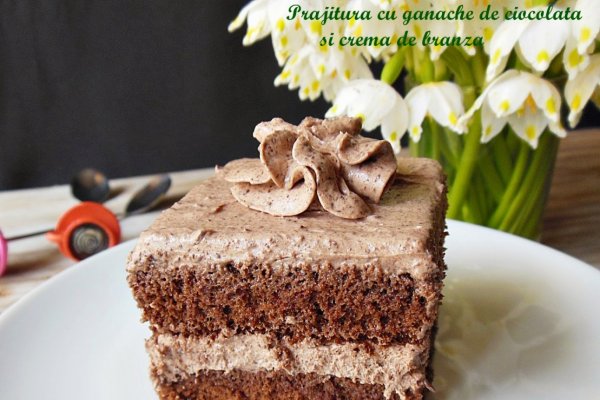 Prajitura cu ganache de ciocolata si crema de branza