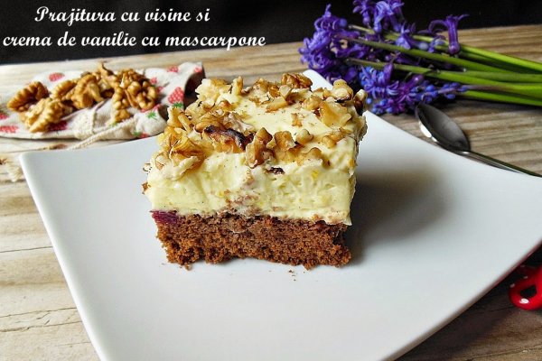 Prajitura cu visine si crema de vanilie cu mascarpone