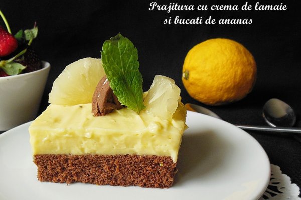 Prajitura cu crema de lamaie si bucati de ananas