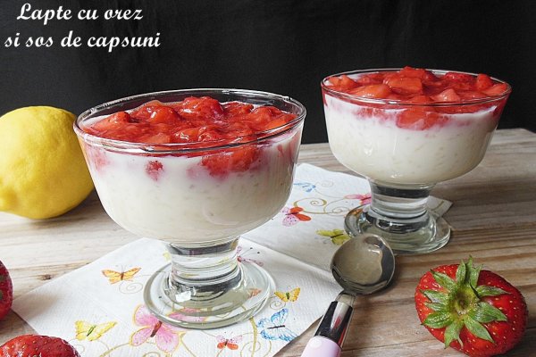 Lapte cu orez si sos de capsuni