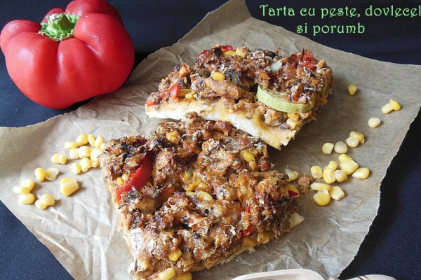 Tarta cu peste, dovlecel si porumb