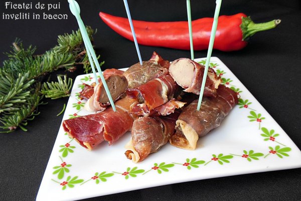 Ficatei de pui inveliti in bacon