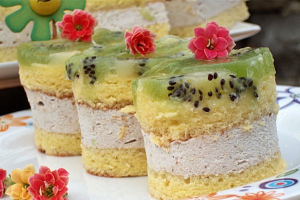 Prajitura racoroasa cu piure de castane si kiwi