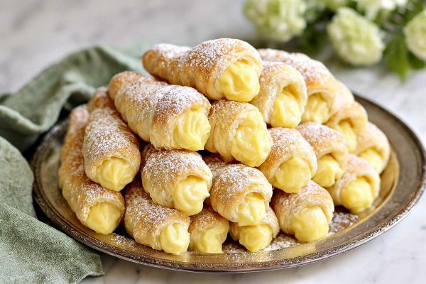 Cornete sau rulouri din foietaj cu crema de vanilie - reteta usoara, rapida si delicioasa