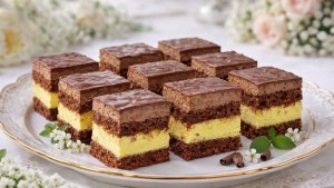 Prajitura Duo - desert fin cu blat de cacao si doua creme delicioase