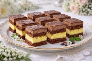 Prajitura Duo - desert fin cu blat de cacao si doua creme delicioase