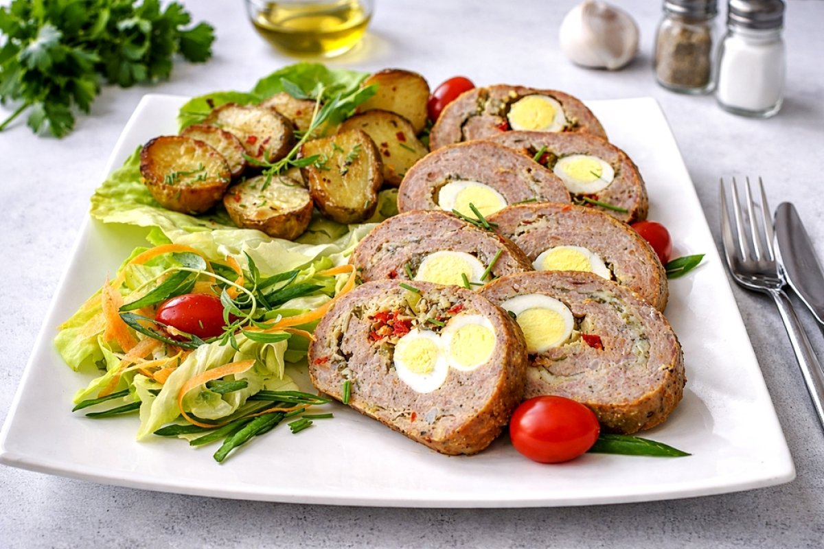 Rulada din carne de pasare cu oua de prepelita - reteta gustoasa si usor de facut
