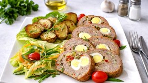 Rulada din carne de pasare cu oua de prepelita - reteta gustoasa si usor de facut