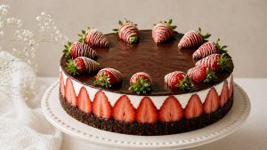 Cheesecake cu capsuni si ciocolata - fara coacere, cremos, delicios si spectaculos