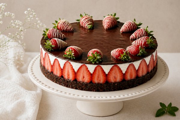Cheesecake cu capsuni si ciocolata - fara coacere, cremos, delicios si spectaculos