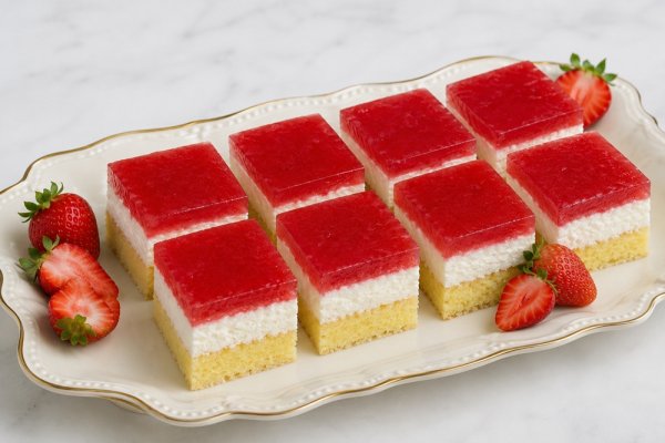 Prajitura cu branza dulce si jeleu de capsuni - desert fin, aromat si usor de preparat